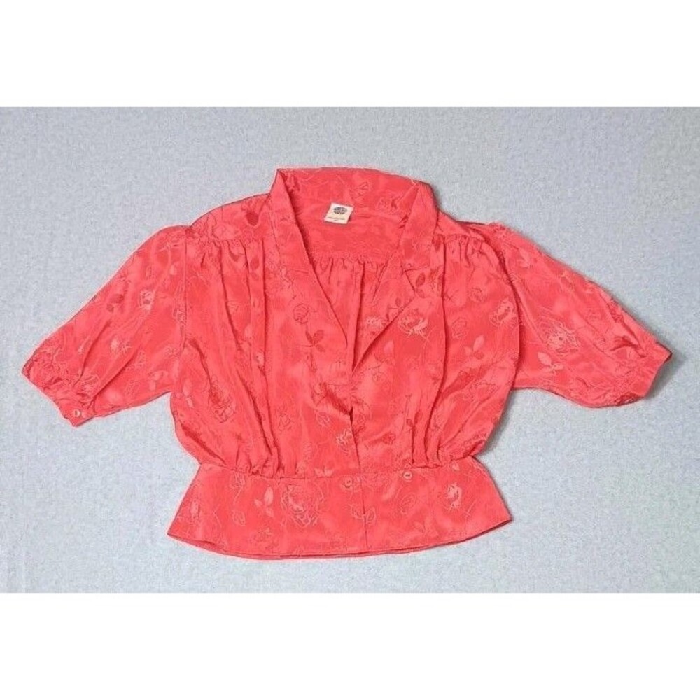 Vintage Golden Gate Button Up Blouse Womens Size 36 Red 3/4 Sleeve Vneck...